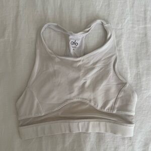 ALO Yoga White Sports Bra with Mesh Detail